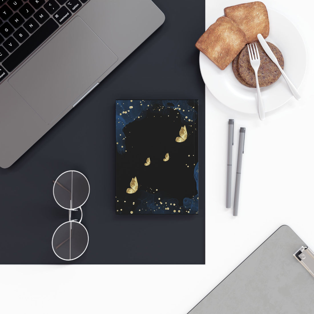 Elegant Butterfly-Design Hard Backed Journal - Gold Accents on Black
