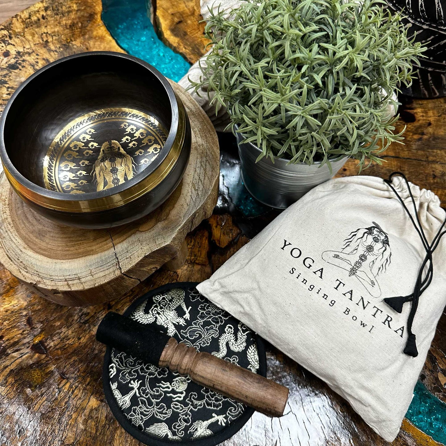 Yogi Hand Beaten & Engraved Meditation Singing Bowl Gift Set