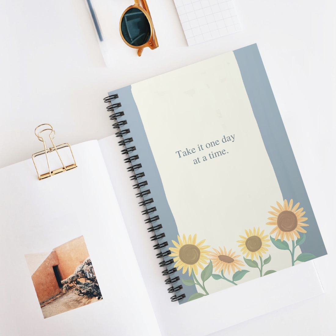 Sunflower Inspirational Spiral Notebook - "Take It One Day at a Time"