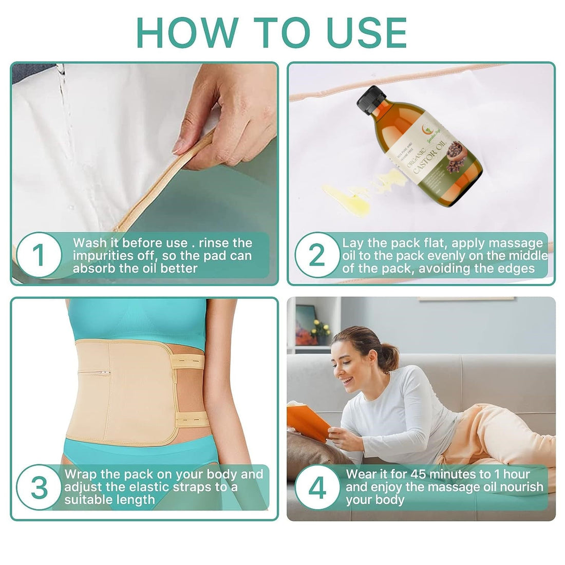 Organic Castor Oil 2 Piece Pack with a Bamboo Body Wrap (Up to 40" Waist)